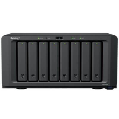 Synology DS1825+ 8-Bay NAS ด้านหน้าพร้อมพอร์ต USB และไฟสถานะ